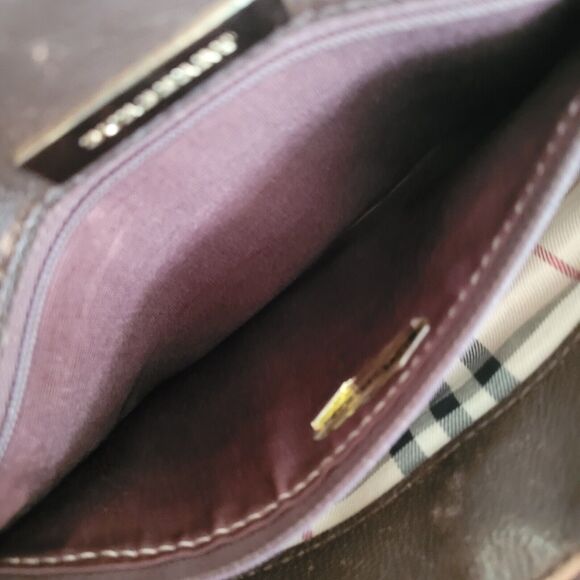 BURBERRY Tote Handbag Purse Bag Geniue Leather Medium Nova Check Lining Brown - Picture 9 of 13